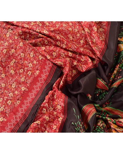 Sanskriti Vintage Red Sarees Art Silk Floral Printed Craft Fabric 5 Yard Sari, PR-46713-Red-Art Silk-1
