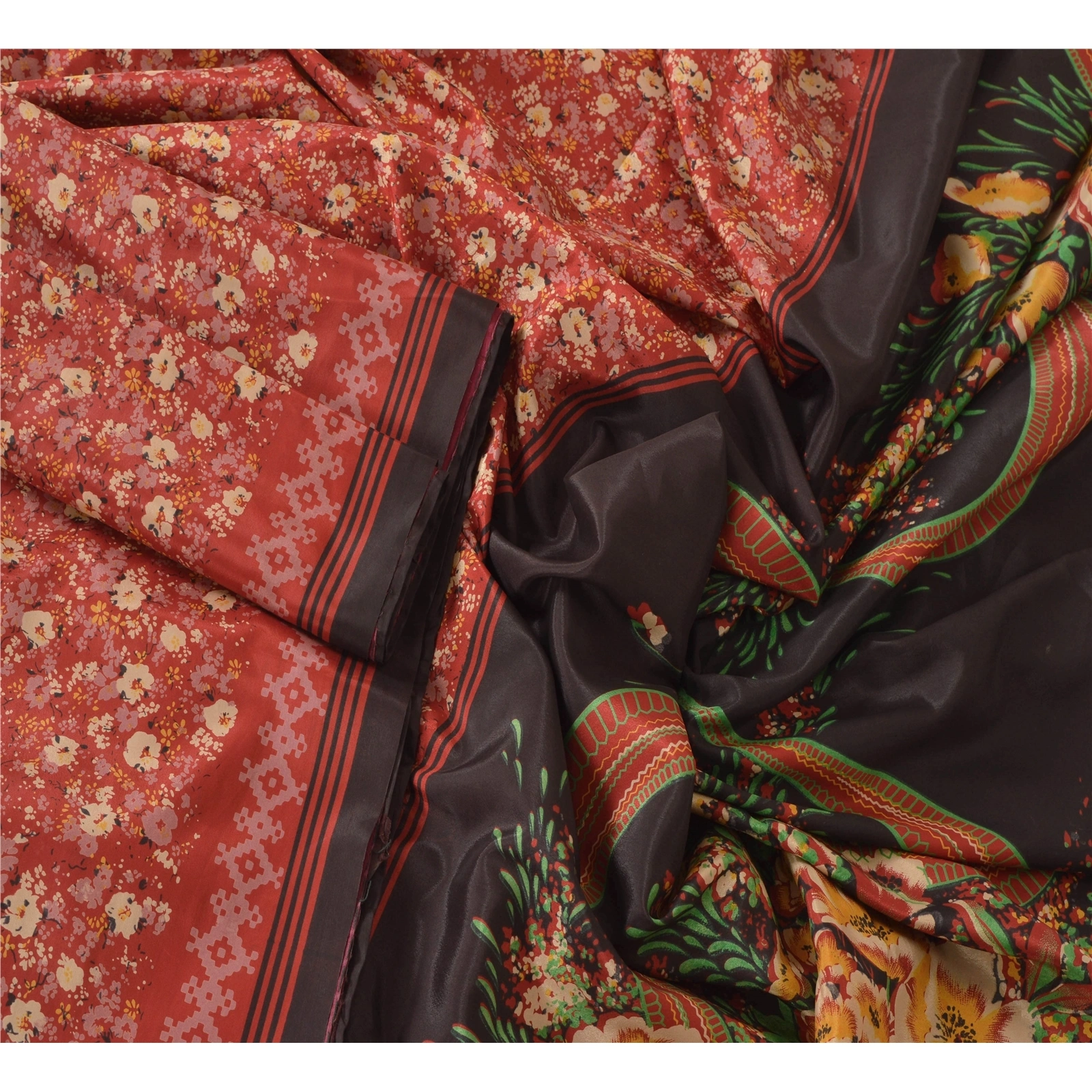 Sanskriti Vintage Red Sarees Art Silk Floral Printed Craft Fabric 5 Yard Sari, PR-46713-Red-Art Silk-2