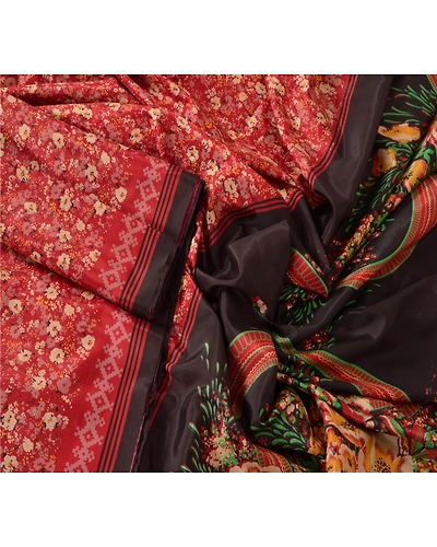 Sanskriti Vintage Red Sarees Art Silk Floral Printed Craft Fabric 5 Yard Sari, PR-46713-Red-Art Silk-2