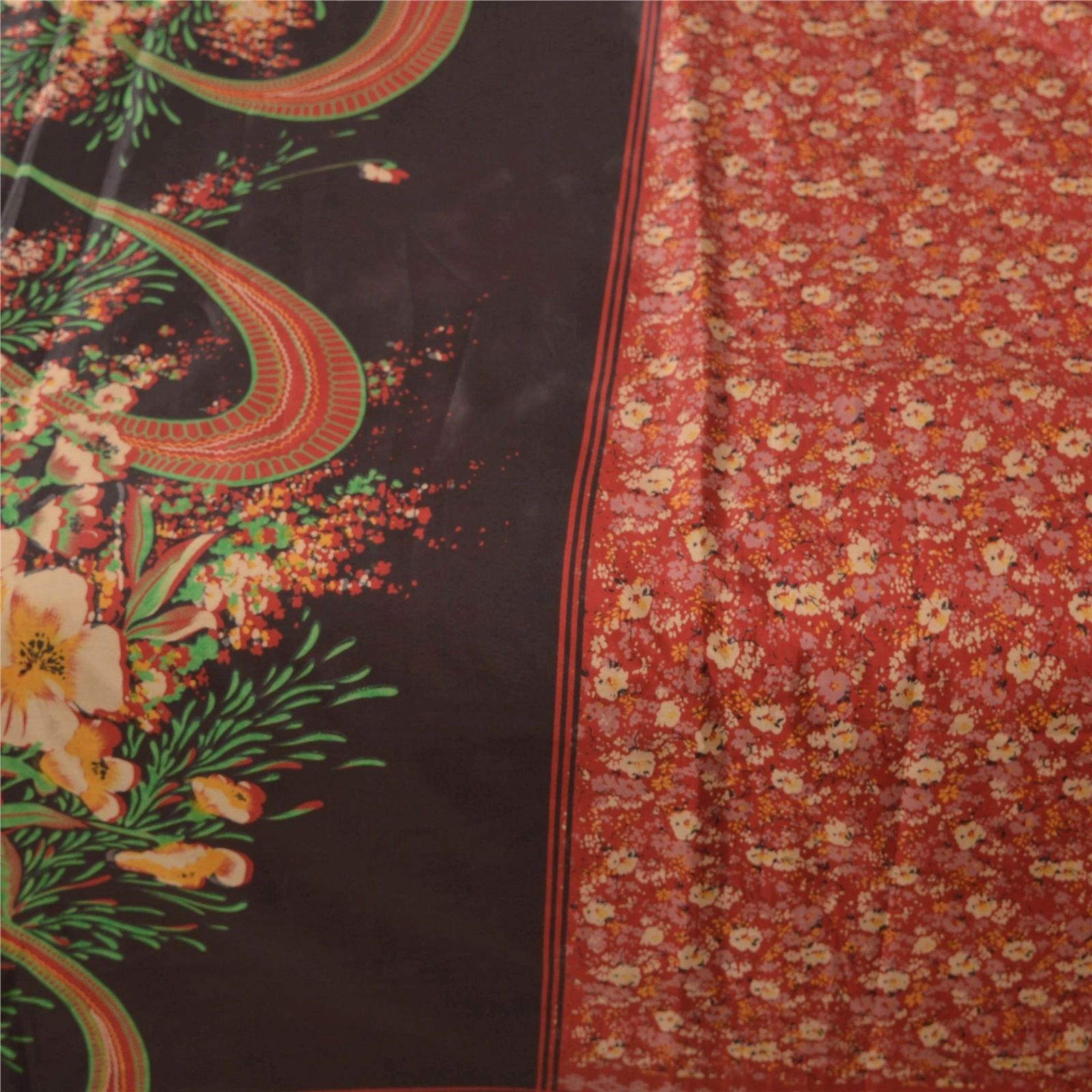 Sanskriti Vintage Red Sarees Art Silk Floral Printed Craft Fabric 5 Yard Sari, PR-46713-Red-Art Silk-3