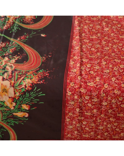 Sanskriti Vintage Red Sarees Art Silk Floral Printed Craft Fabric 5 Yard Sari, PR-46713-Red-Art Silk-3