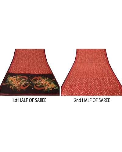 Sanskriti Vintage Red Sarees Art Silk Floral Printed Craft Fabric 5 Yard Sari, PR-46713-Red-Art Silk-4