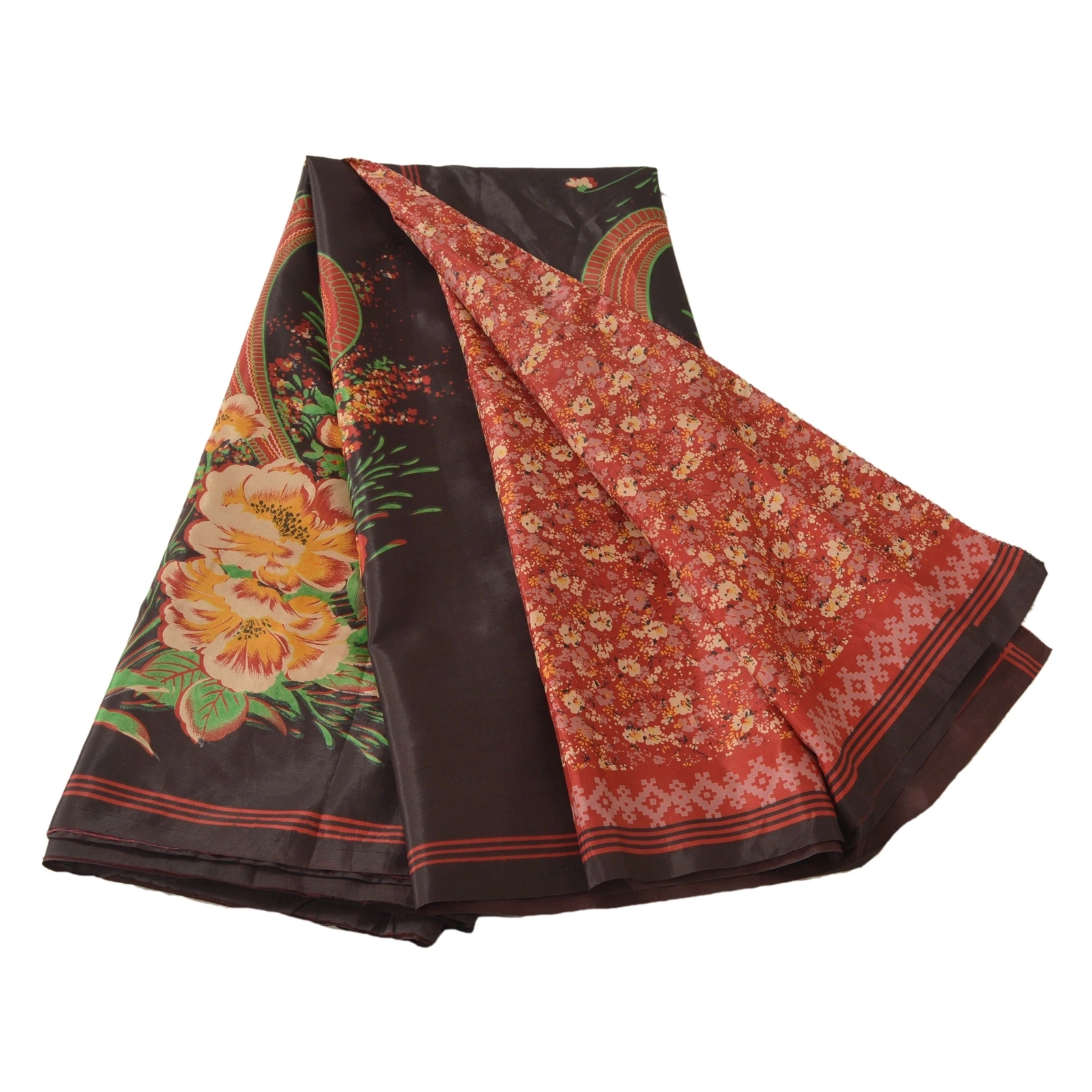 Sanskriti Vintage Red Sarees Art Silk Floral Printed Craft Fabric 5 Yard Sari, PR-46713-Red-Art Silk-5