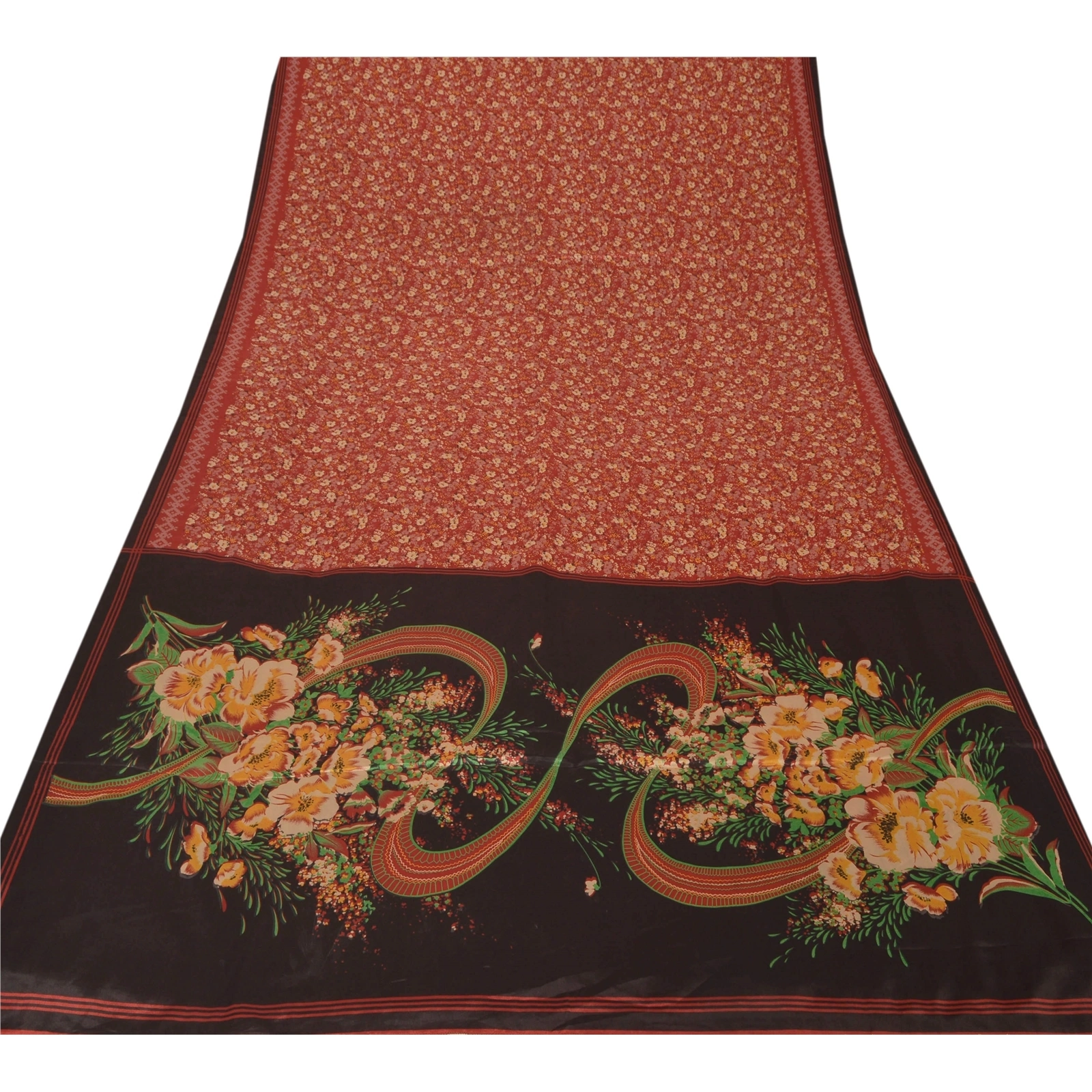 Sanskriti Vintage Red Sarees Art Silk Floral Printed Craft Fabric 5 Yard Sari, PR-46713-Red-Art Silk-6