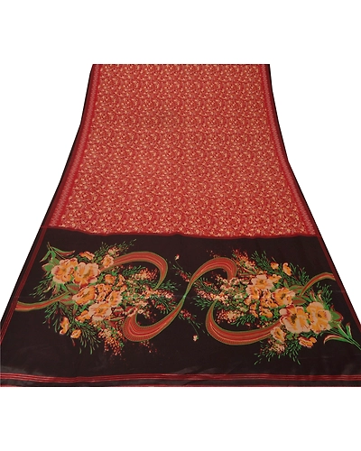Sanskriti Vintage Red Sarees Art Silk Floral Printed Craft Fabric 5 Yard Sari, PR-46713-Red-Art Silk-6