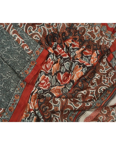 Sanskriti Vintage Cream Sarees Art Silk Floral Printed Craft Fabric 5 Yard Sari, PR-47176-Cream-Art Silk-2
