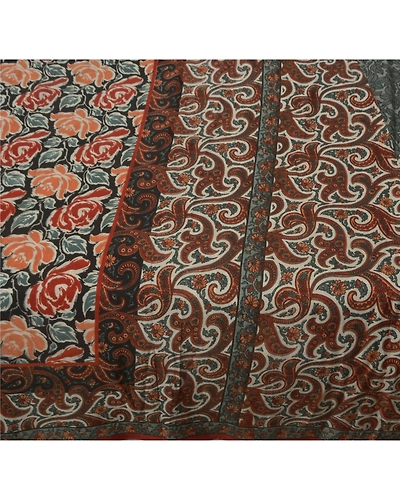 Sanskriti Vintage Cream Sarees Art Silk Floral Printed Craft Fabric 5 Yard Sari, PR-47176-Cream-Art Silk-3