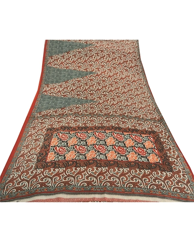 Sanskriti Vintage Cream Sarees Art Silk Floral Printed Craft Fabric 5 Yard Sari, PR-47176-Cream-Art Silk-6