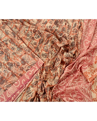 Sanskriti Vintage Cream Sarees Art Silk Floral Printed Craft Fabric 5 Yard Sari, PR-47766-Cream-Art Silk-1