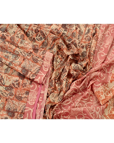 Sanskriti Vintage Cream Sarees Art Silk Floral Printed Craft Fabric 5 Yard Sari, PR-47766-Cream-Art Silk-2