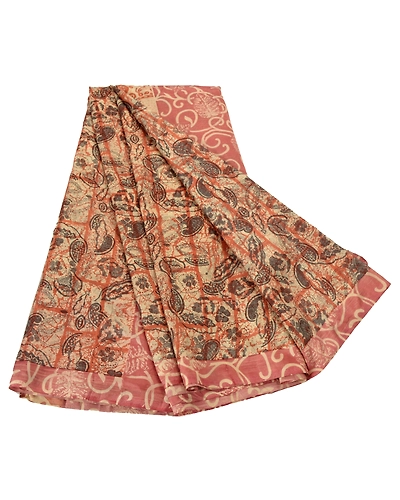 Sanskriti Vintage Cream Sarees Art Silk Floral Printed Craft Fabric 5 Yard Sari, PR-47766-Cream-Art Silk-5