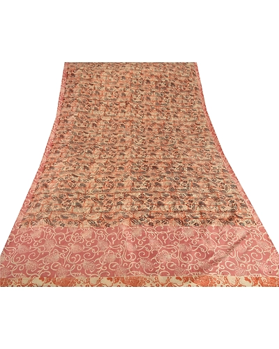 Sanskriti Vintage Cream Sarees Art Silk Floral Printed Craft Fabric 5 Yard Sari, PR-47766-Cream-Art Silk-6