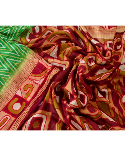 Sanskriti Vintage Green Sarees 100% Pure Silk Floral Printed Sari Craft Fabric, PR-47802-Green-100% Pure Silk-1