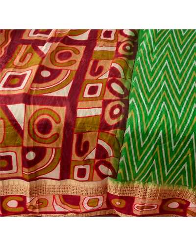 Sanskriti Vintage Green Sarees 100% Pure Silk Floral Printed Sari Craft Fabric, PR-47802-Green-100% Pure Silk-3