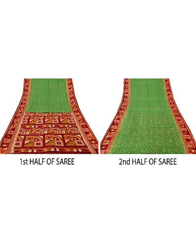 Sanskriti Vintage Green Sarees 100% Pure Silk Floral Printed Sari Craft Fabric, PR-47802-Green-100% Pure Silk-4