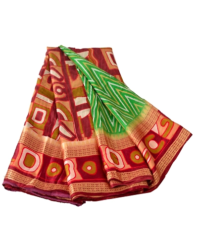 Sanskriti Vintage Green Sarees 100% Pure Silk Floral Printed Sari Craft Fabric, PR-47802-Green-100% Pure Silk-5