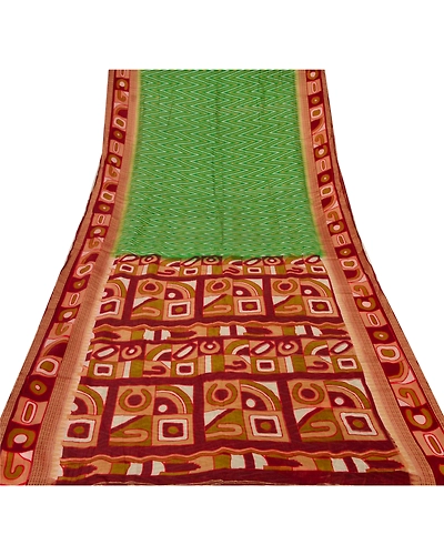 Sanskriti Vintage Green Sarees 100% Pure Silk Floral Printed Sari Craft Fabric, PR-47802-Green-100% Pure Silk-6