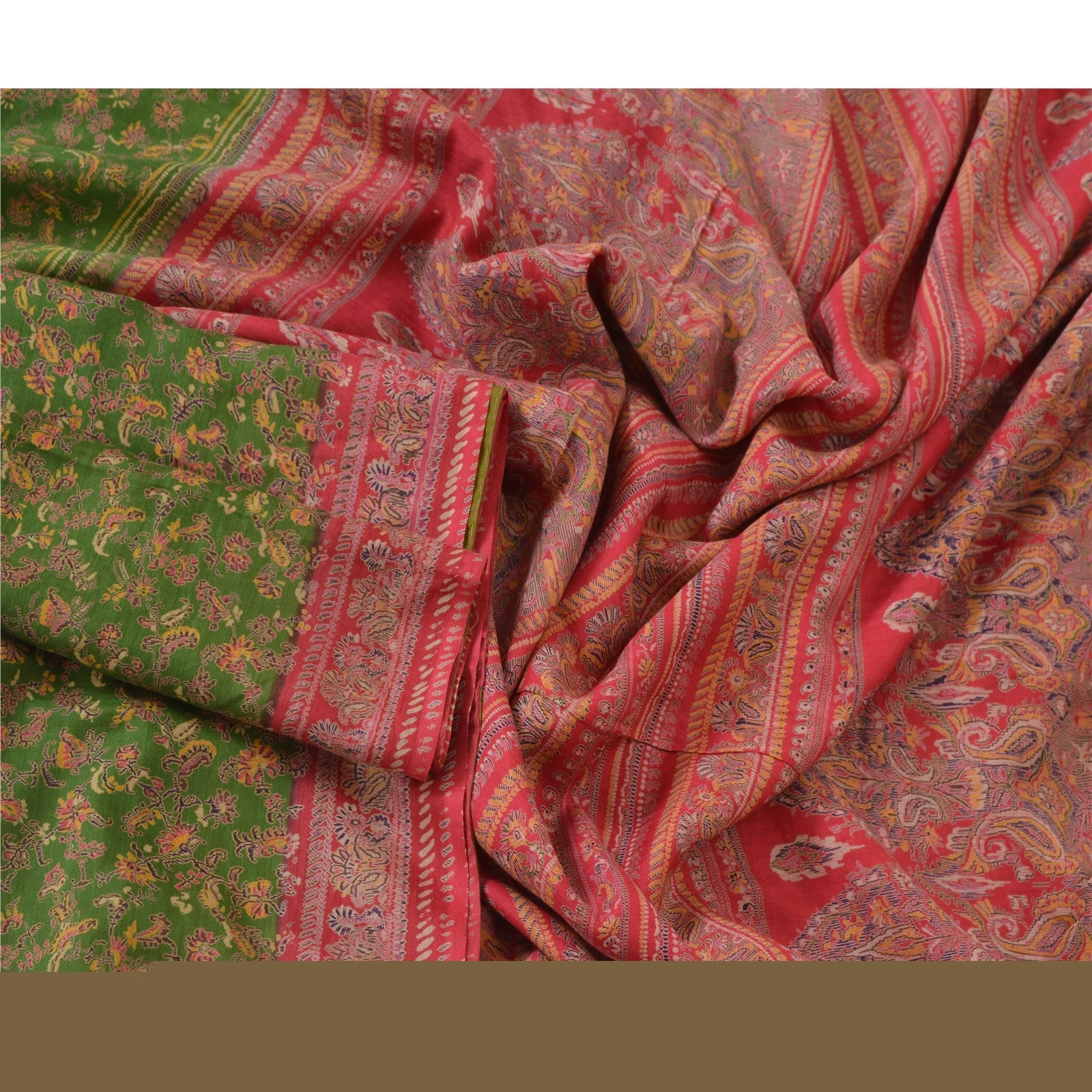 Sanskriti Vintage Green Sarees Blend Silk Printed Sari Craft 5 Yard Decor Fabric, PR-48024-Green-Blend Silk-2