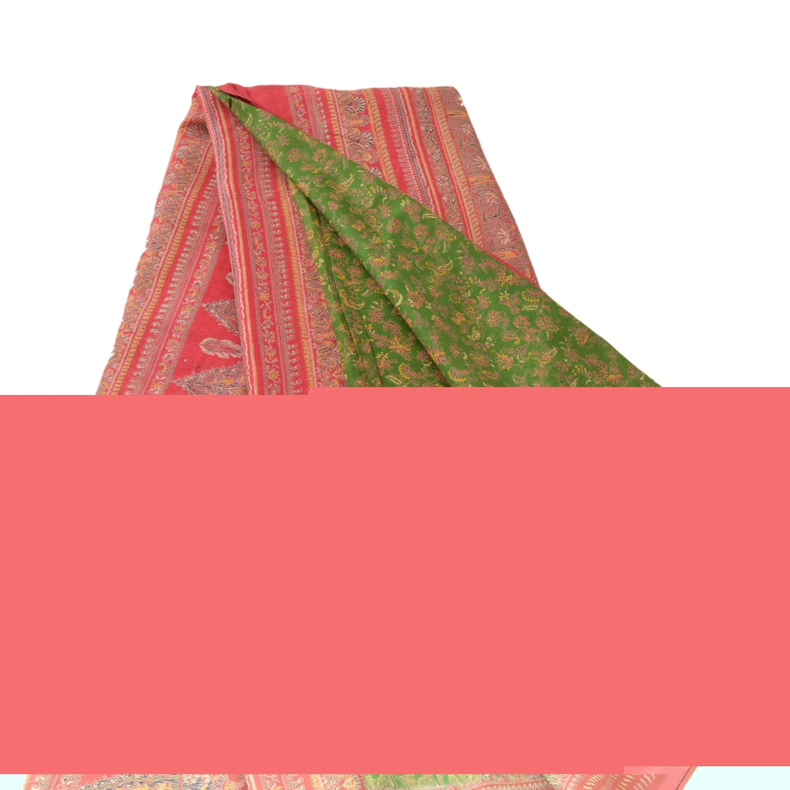 Sanskriti Vintage Green Sarees Blend Silk Printed Sari Craft 5 Yard Decor Fabric, PR-48024-Green-Blend Silk-5