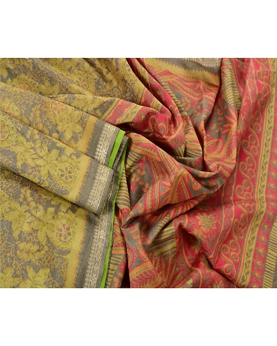 Sanskriti Vintage Grey Indian Sari Art Silk Floral Printed Craft Fabric Sarees, PR-48238-Grey-Art Silk-2