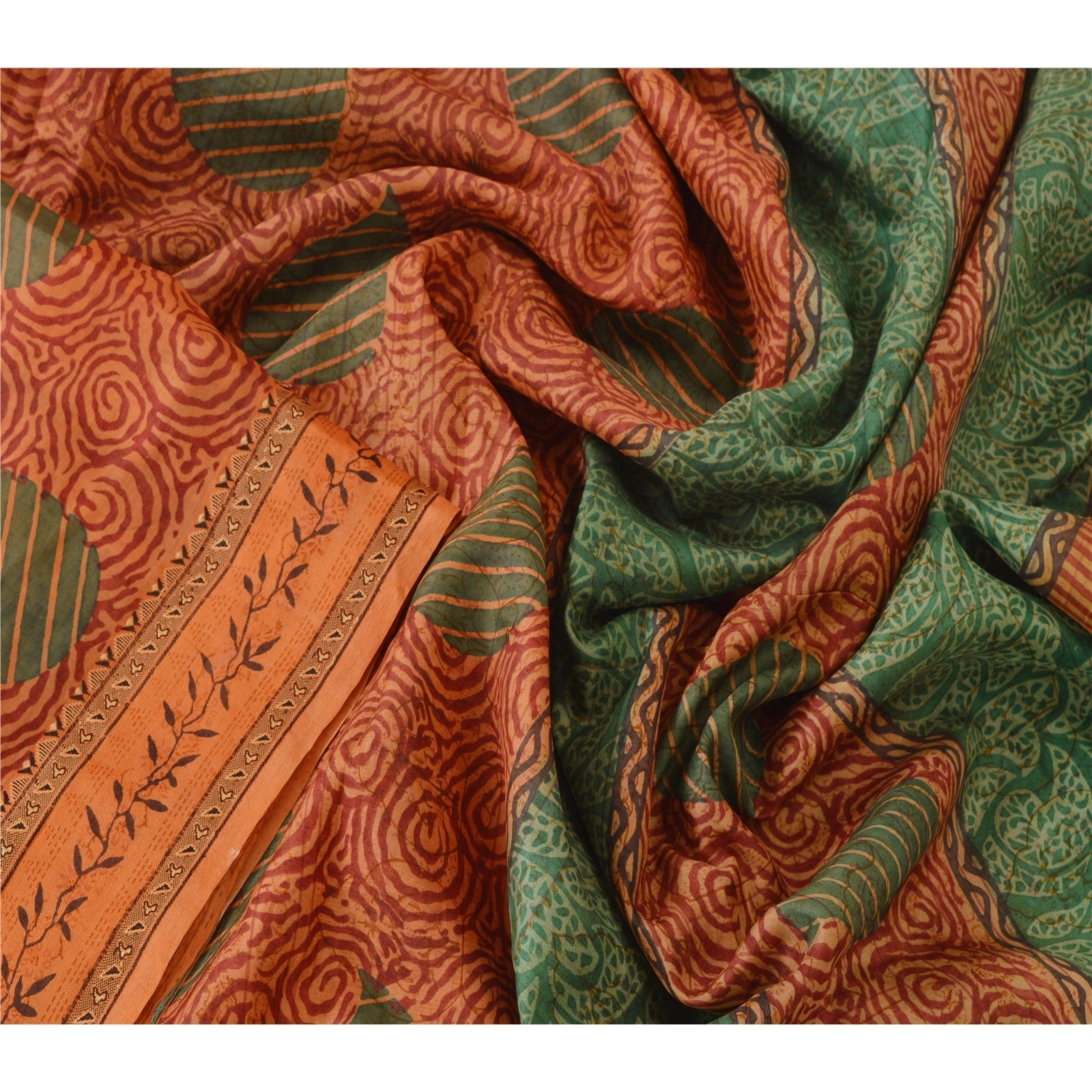 Sanskriti Vintage Green Sarees 100% Pure Silk Printed Sari Craft 5 Yard Fabric, PR-48504-Green-100% Pure Silk-1