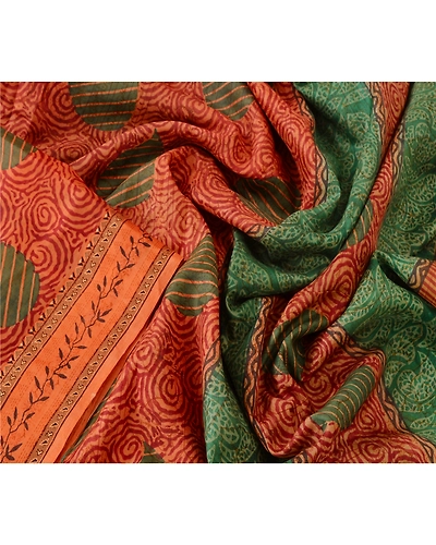 Sanskriti Vintage Green Sarees 100% Pure Silk Printed Sari Craft 5 Yard Fabric, PR-48504-Green-100% Pure Silk-1