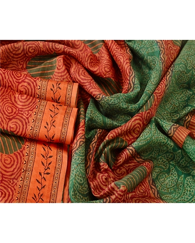 Sanskriti Vintage Green Sarees 100% Pure Silk Printed Sari Craft 5 Yard Fabric, PR-48504-Green-100% Pure Silk-2