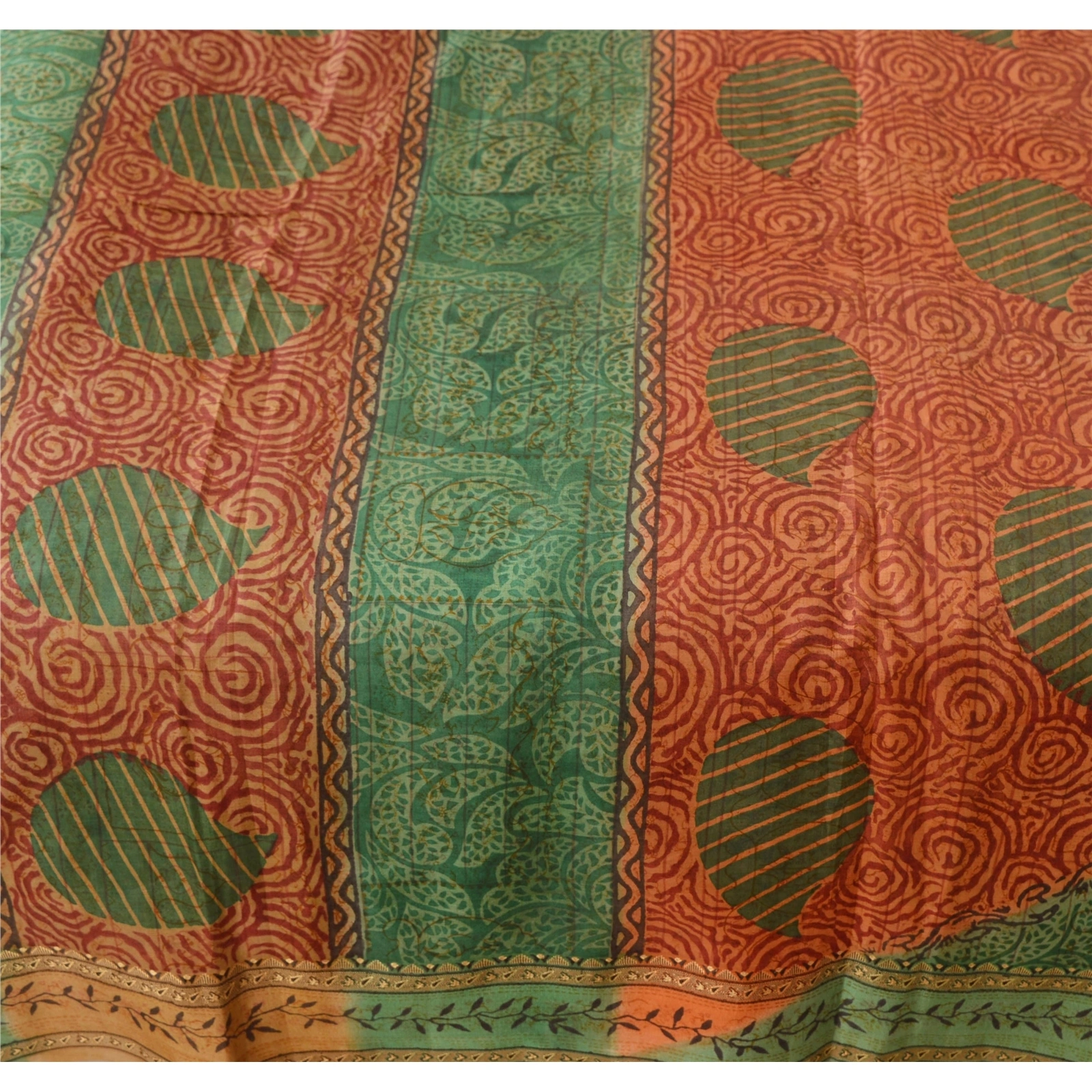 Sanskriti Vintage Green Sarees 100% Pure Silk Printed Sari Craft 5 Yard Fabric, PR-48504-Green-100% Pure Silk-3