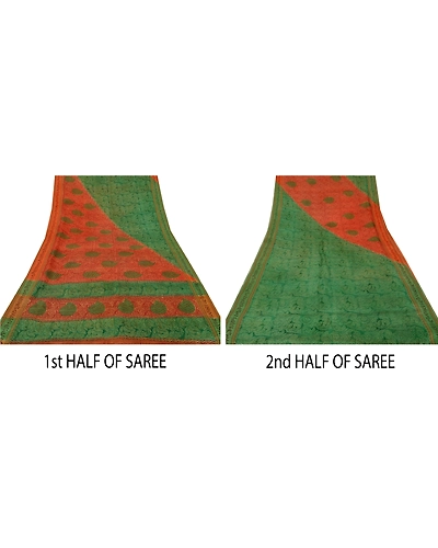Sanskriti Vintage Green Sarees 100% Pure Silk Printed Sari Craft 5 Yard Fabric, PR-48504-Green-100% Pure Silk-4