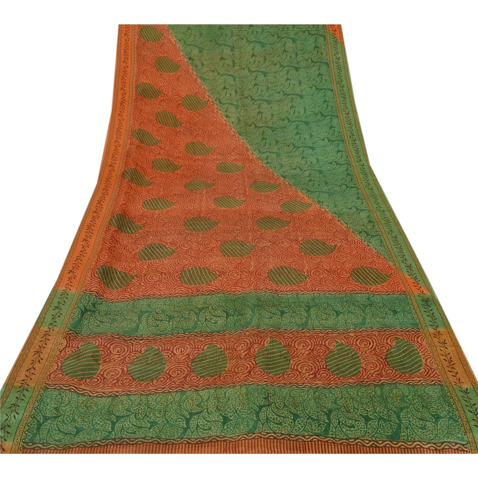 Sanskriti Vintage Green Sarees 100% Pure Silk Printed Sari Craft 5 Yard Fabric, PR-48504-Green-100% Pure Silk-6