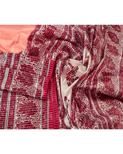 Sanskriti Vintage Peach Sarees Art Silk Floral Printed Craft Fabric 5 Yard Sari, PR-49099-Peach-Art Silk-2