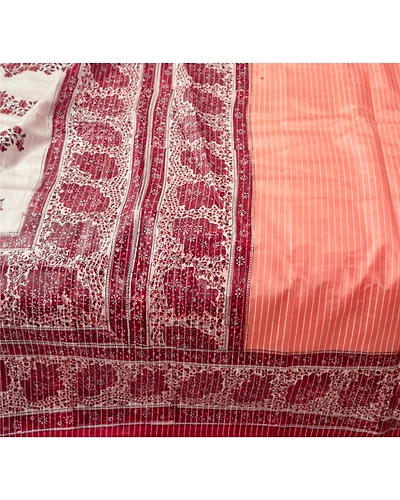 Sanskriti Vintage Peach Sarees Art Silk Floral Printed Craft Fabric 5 Yard Sari, PR-49099-Peach-Art Silk-3