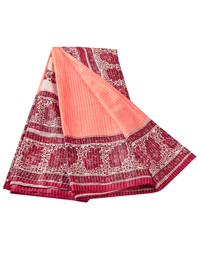 Sanskriti Vintage Peach Sarees Art Silk Floral Printed Craft Fabric 5 Yard Sari, PR-49099-Peach-Art Silk-5