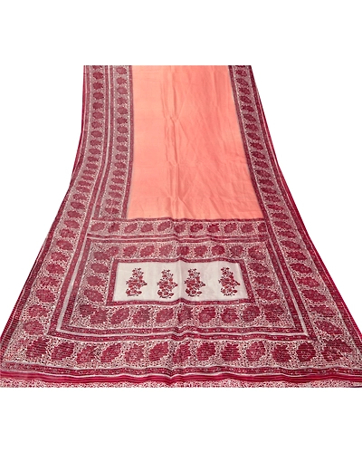 Sanskriti Vintage Peach Sarees Art Silk Floral Printed Craft Fabric 5 Yard Sari, PR-49099-Peach-Art Silk-6