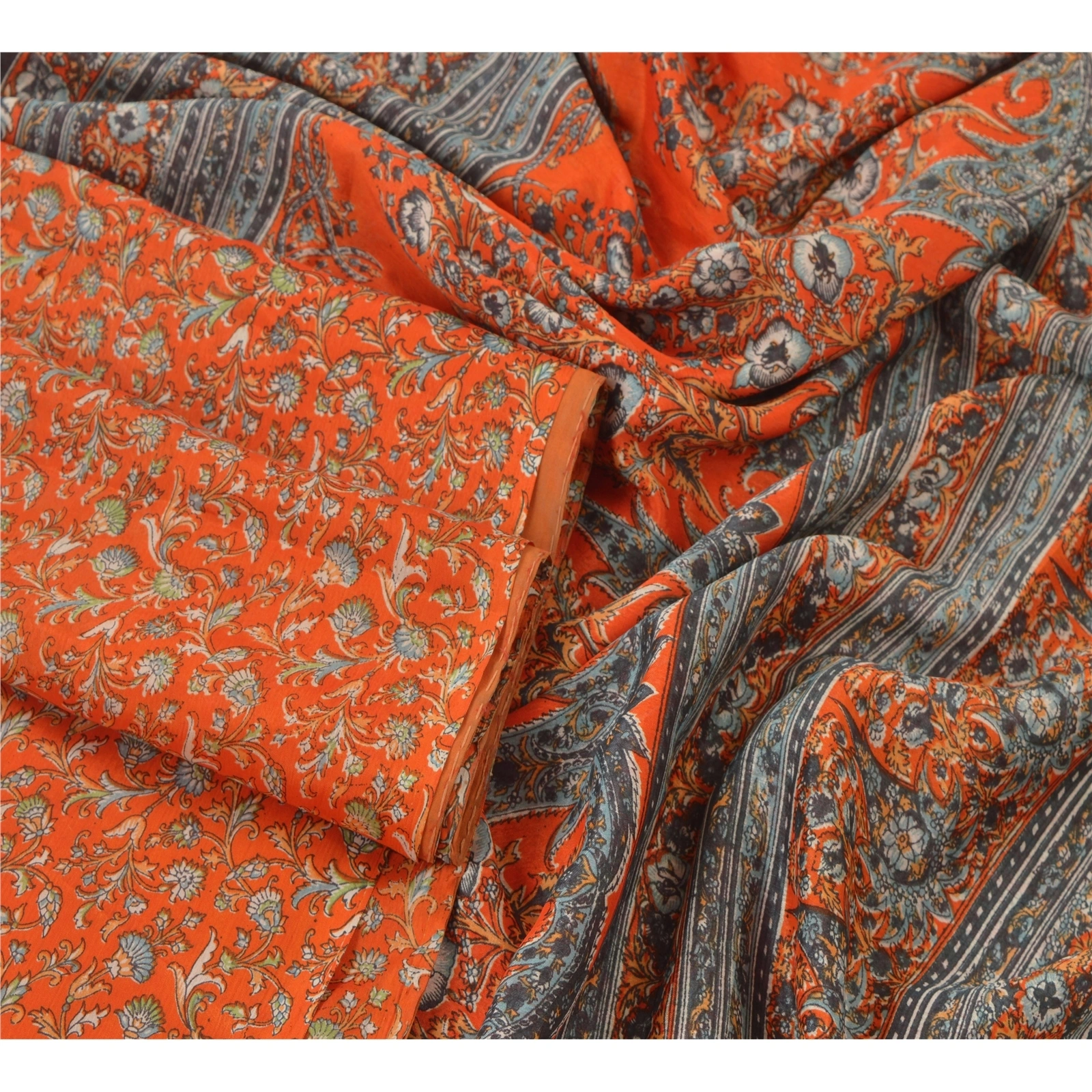 Sanskriti Vintage Orange Sarees Art Silk Printed Sari Craft Decor Soft Fabric, PR-49388-Orange-Art Silk-1