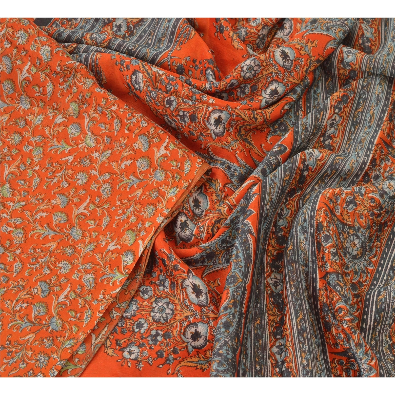 Sanskriti Vintage Orange Sarees Art Silk Printed Sari Craft Decor Soft Fabric, PR-49388-Orange-Art Silk-2