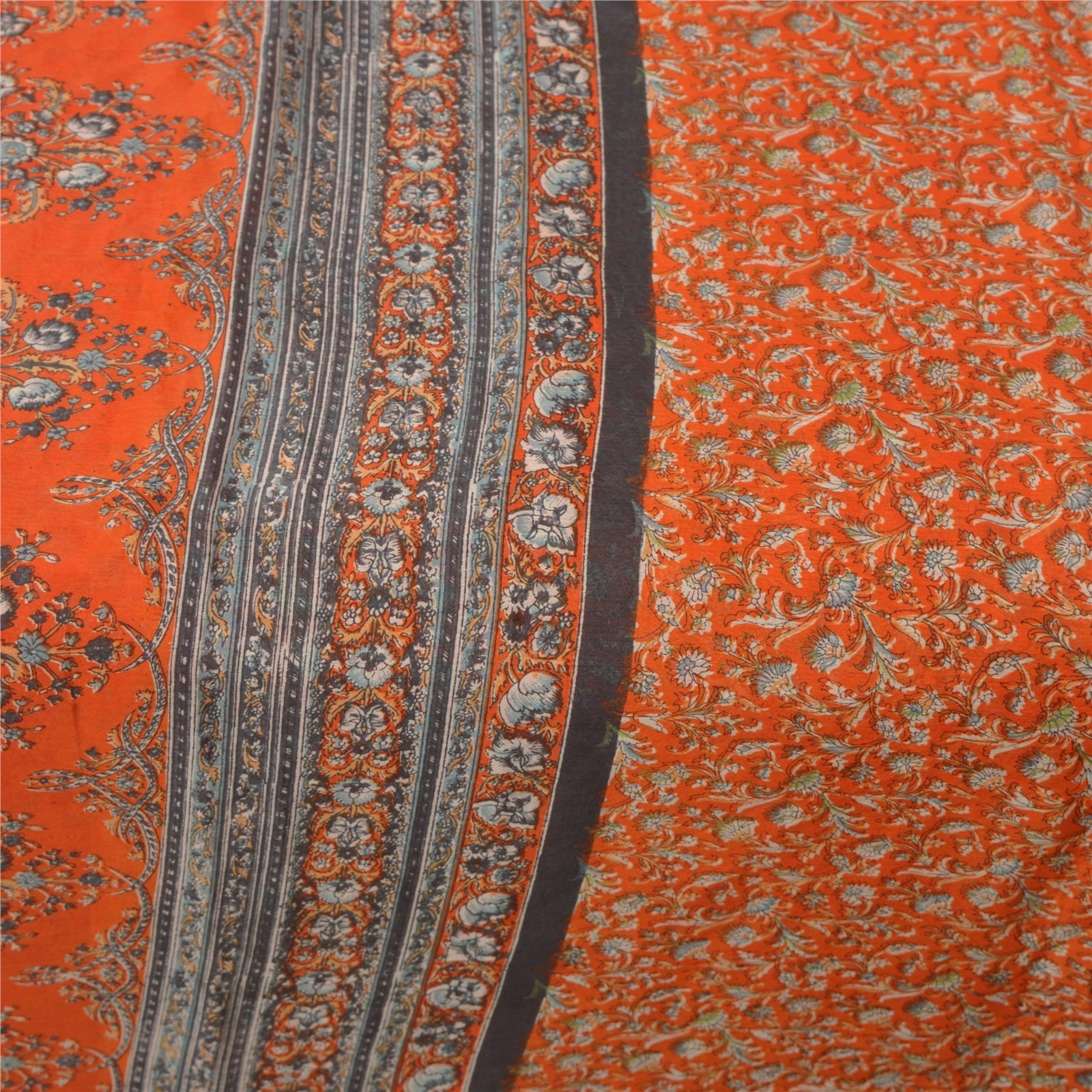 Sanskriti Vintage Orange Sarees Art Silk Printed Sari Craft Decor Soft Fabric, PR-49388-Orange-Art Silk-3