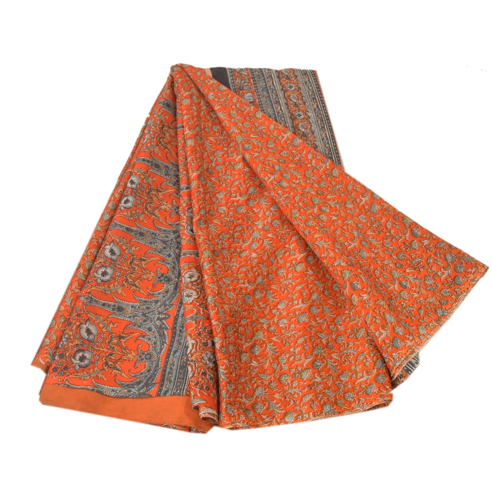 Sanskriti Vintage Orange Sarees Art Silk Printed Sari Craft Decor Soft Fabric, PR-49388-Orange-Art Silk-5