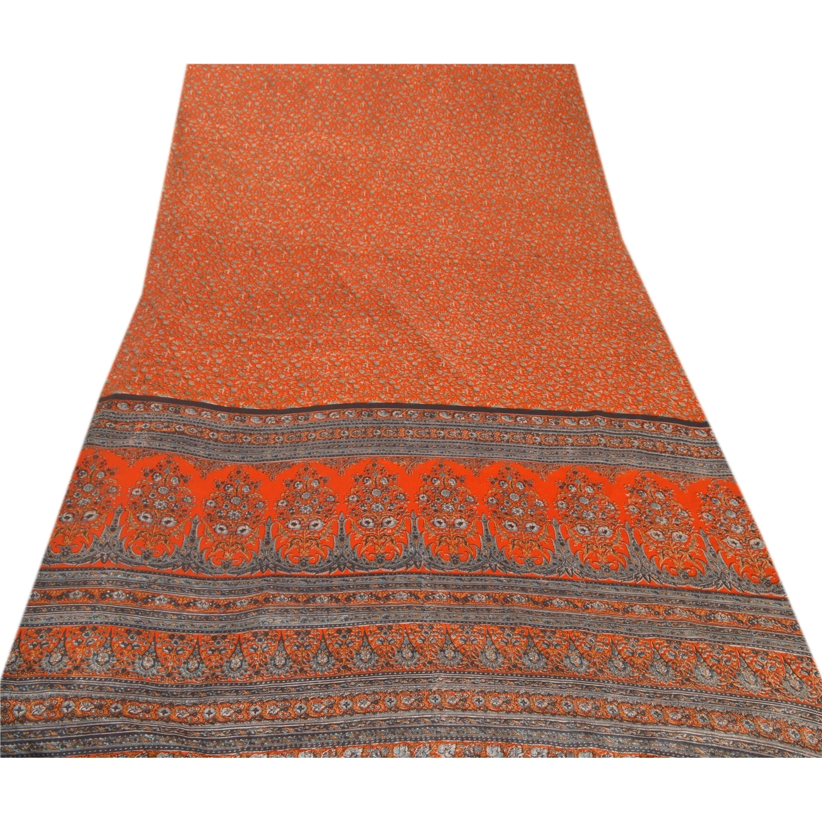 Sanskriti Vintage Orange Sarees Art Silk Printed Sari Craft Decor Soft Fabric, PR-49388-Orange-Art Silk-6