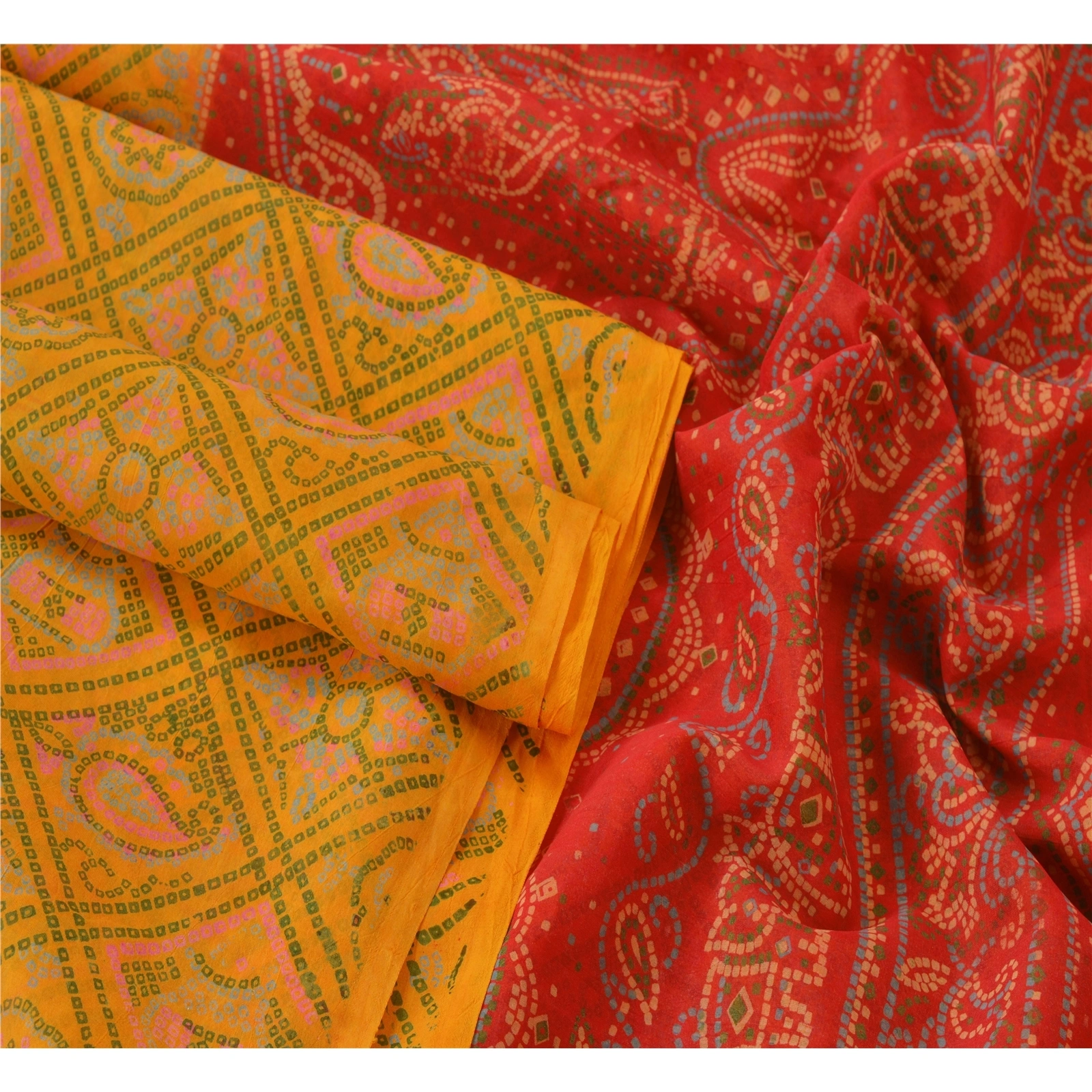 Sanskriti Vintage Yellow Sarees Art Silk Printed Sari Craft Decor 5 Yd Fabric, PR-49952-Yellow-Art Silk-1