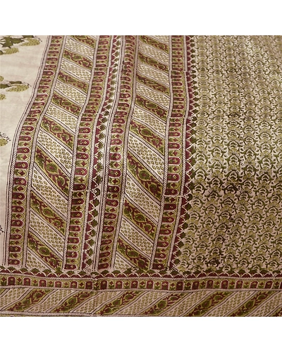 Sanskriti Vintage Cream Sarees 100% Pure Silk Printed Sari Craft Sewing Fabric, PR-50198-Cream-Pure Silk-3
