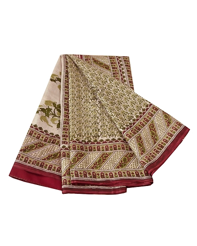 Sanskriti Vintage Cream Sarees 100% Pure Silk Printed Sari Craft Sewing Fabric, PR-50198-Cream-Pure Silk-5