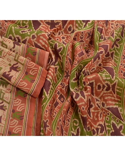 Sanskriti Vintage Cream Sarees 100% Pure Silk Printed Sari Sewing Craft Fabric, PR-50417-Cream-Pure Silk-1