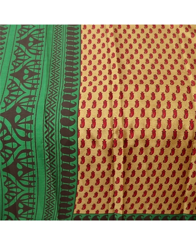 Sanskriti Vintage Cream Sarees Art Silk Printed Sari 5 Yard Craft Floral Fabric, PR-50491-Cream-Art Silk-3