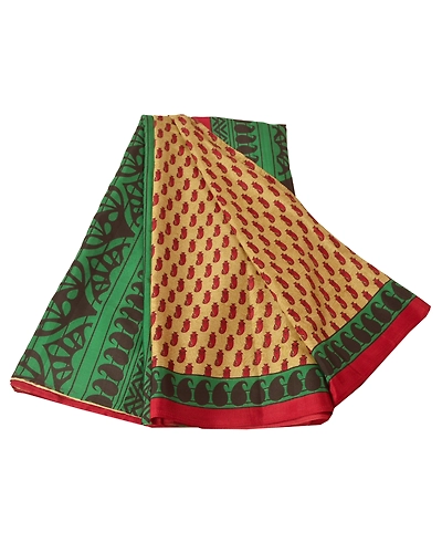 Sanskriti Vintage Cream Sarees Art Silk Printed Sari 5 Yard Craft Floral Fabric, PR-50491-Cream-Art Silk-5