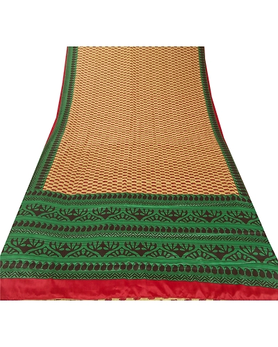 Sanskriti Vintage Cream Sarees Art Silk Printed Sari 5 Yard Craft Floral Fabric, PR-50491-Cream-Art Silk-6