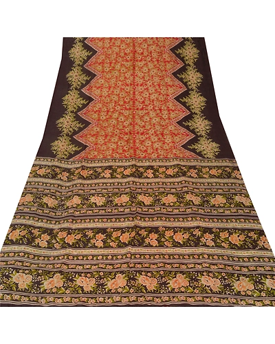Sanskriti Vintage Red Indian Sarees Printed 100% Pure Silk Sari 5Yd Craft Fabric, PR-51959-Red-Printed Floral Design-Pure Silk-8