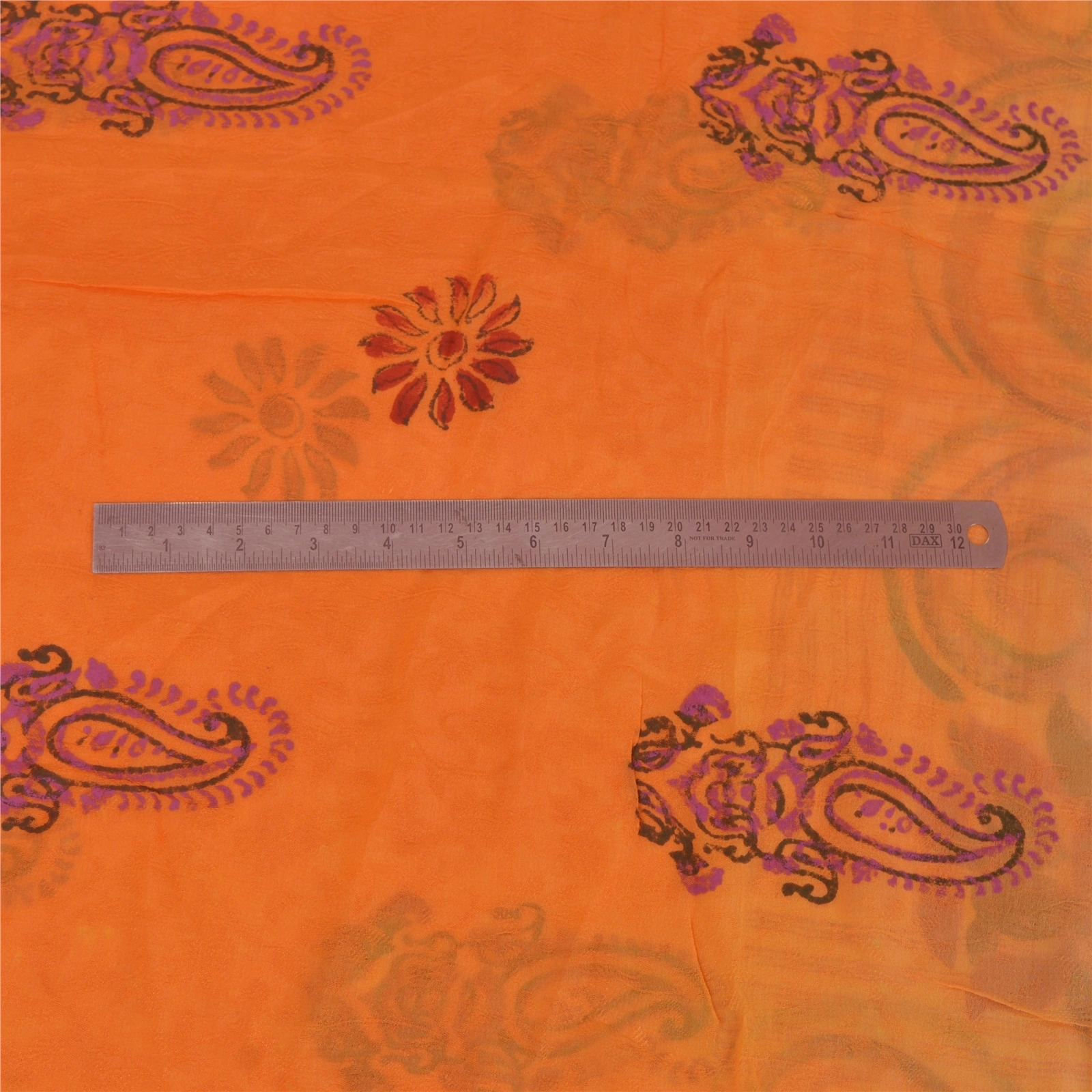 Sanskriti Vintage Orange Indian Sari Printed Blend Silk Sarees Craft Fabric, PR-52007-Orange-Printed Floral Design-Blend Silk-3