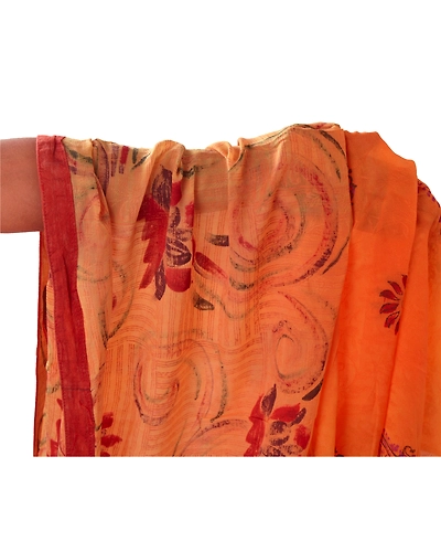Sanskriti Vintage Orange Indian Sari Printed Blend Silk Sarees Craft Fabric, PR-52007-Orange-Printed Floral Design-Blend Silk-6