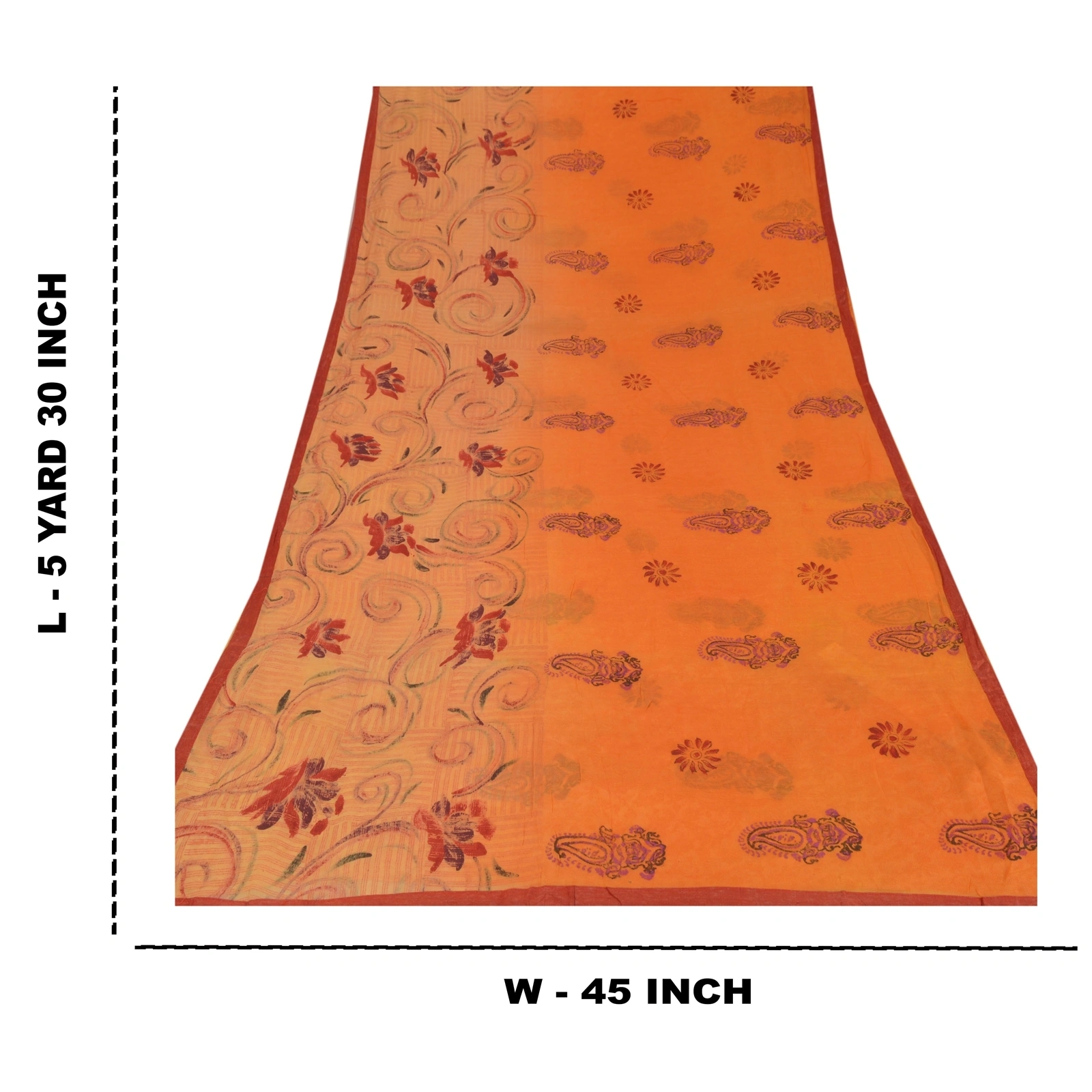 Sanskriti Vintage Orange Indian Sari Printed Blend Silk Sarees Craft Fabric, PR-52007-Orange-Printed Floral Design-Blend Silk-9